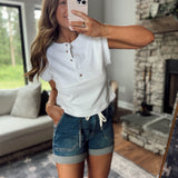 White Buttoned Placket Top