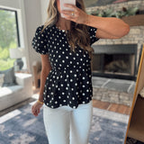 Precious Polka Dot Black Smocked Blouse
