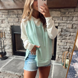 Tiffany Blue/Cream Hooded Pullover with Front Pouch