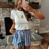 White Teddy Bear Embroidered Round Neck Baby Tee