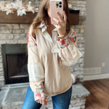 Abby Almond Collared Patch Worked Long Sleeve