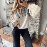 Almond Gauze Quilt Contrast Top