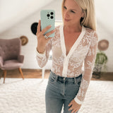 She's A Stunner White Lace Button Down Bodysuit