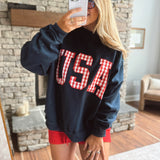 Navy Gingham USA Mock Neck Sweatshirt