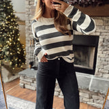 Charcoal Striped Faux Double Layer Sweater