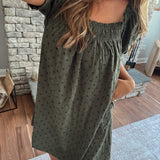 Olive Polka Dot Corduroy Mini Dress