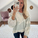 Mint Sage Chevron Ruffle Top