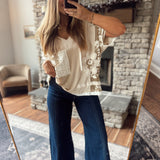 Tia Beige V-Neck Textured Hooded Pullover