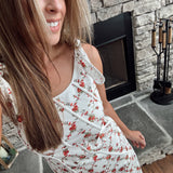 Floral Charm Ivory Multi Denim Tie Strap Maxi