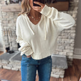 Cream Washed Waffle Crop Hoodie