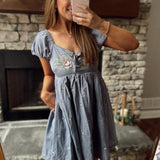 Prettiest Blue Rosy Cross Stitched Embroidered Babydoll Mini