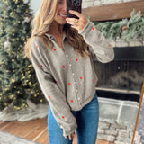 Mocha Heart Embroidered Piper Knit Cardigan