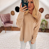 Sand Raw Edge Seam Crew Knit Sweater IN STORE