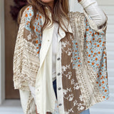 Pops of Poppies Natural Collared Patch Work Short Sleeve