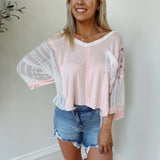 Flouncing Around Pale Pink Oversized Contrast Top