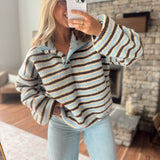 Chocolate & Sky Striped Sherpa Pullover