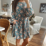 Sweet Tea Teal Floral Tie-Waist Mini