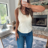 Ivory Ribbed Contrast Hem Tank