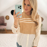 Charlotte Beige Knit/Button Down Blouse