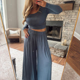 Go With The Flow Midnight Blue Long Sleeve Top and Pant Set