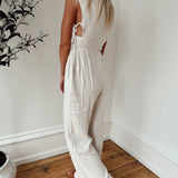 Only The Best Oatmeal Side Smocked Jumpsuit