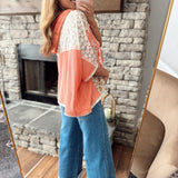 Peace Maker Bright Peach Patch Work Hooded Short Sleeve