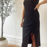 Olivia Black Ruched Slit Dress