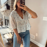 Blue Floral Loretta Ruffled Top