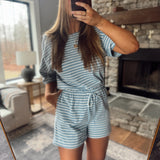 M. Blue Striped Boat Neck Romper