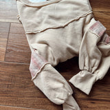 Oat Floral & Plaid Patch Work Sleeve French Terry Pullover