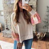 Taupe & Rust Bubble Sleeve Pullover