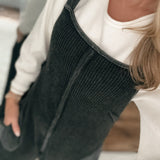 Kickin It Back Black Mineral Washed Waffle Knit Jumpsuit