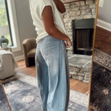 Washed Blue Waist Tie Detail Corduroy Pants