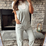 Creative Flow Faded Blue Pinstripe Sleeveless Jumpsuit