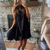 Coastal Elegance Black Mock Overall Embroidered Flowy Mini