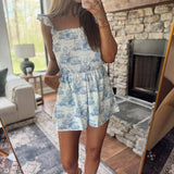 Ruffle Sleeve Wide Leg Abstract Print Romper