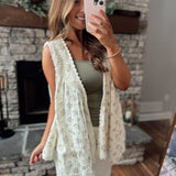 Makenna Cream Multi Floral & Pearls Sleeveless Cardi