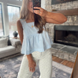 Powder Blue Crochet Trim Babydoll Top