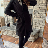 Sophisticated Comfort Black Collared Coat with Contrast Hoodie