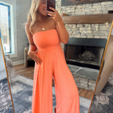 Coral Koloa Strapless Flare Jumpsuit
