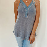 Darlene Denim Blue Mineral Wash Thermal Tank