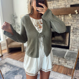 Olive Front Tie Crochet Cardigan