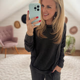 Stella Charcoal Round Neck Corded Ribbed Long Sleeve