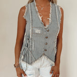 POL Stripe Denim Side-Tie Vest