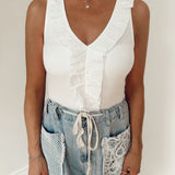 Flattering Find White Ruffle Bodysuit
