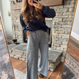 Dusty Navy Mineral Wash Oversized Cargo Sweatpants