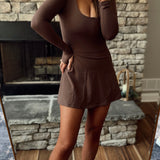 Work It Chocolate Scoop Neck Fit and Flare Long Sleeve Mini