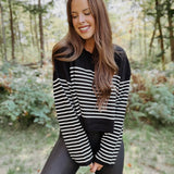 Iris Black Stripe Crop Sweater