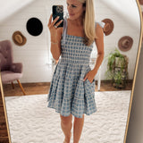 Denim Blue Eyelet Lace Smocked Mini IN STORE