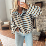 Chocolate & Sky Striped Sherpa Pullover